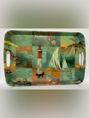 Coastline/Nautical Themed Serving Tray - Green with assorted colors entertaining
